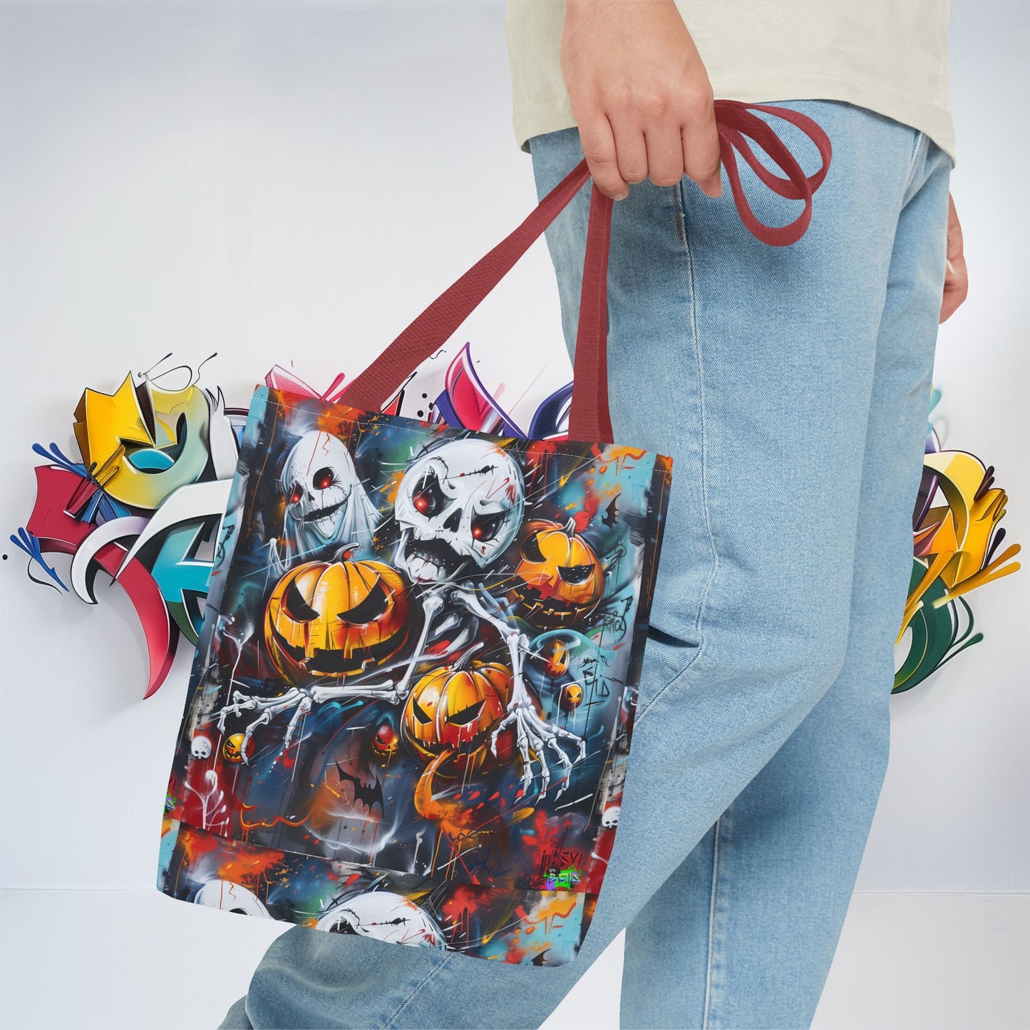 Tote Bag (AOP) - Bones and Pumpkin - Halloween 2024 - Epicdsgn