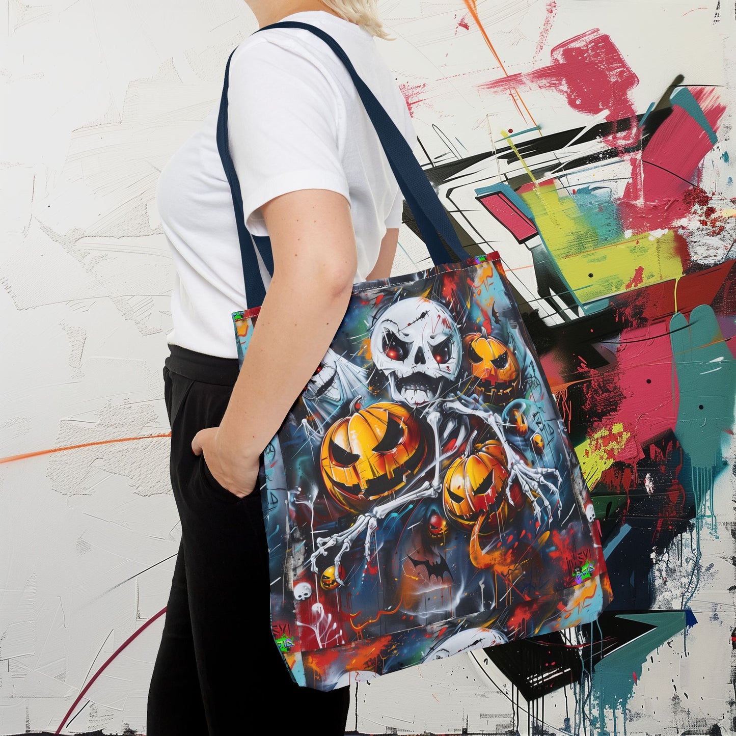 Tote Bag (AOP) - Bones and Pumpkin - Halloween 2024 - Epicdsgn