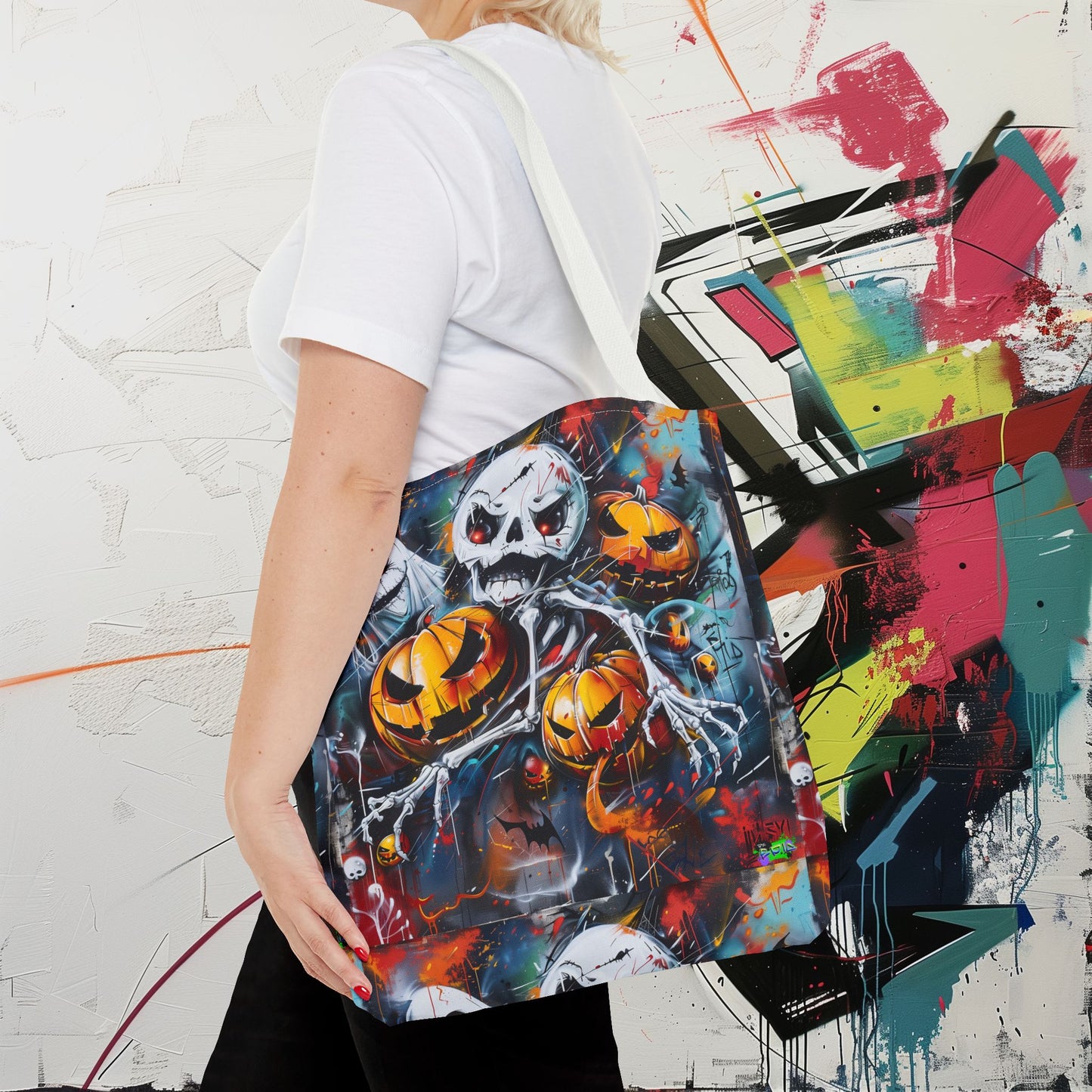 Tote Bag (AOP) - Bones and Pumpkin - Halloween 2024 - Epicdsgn