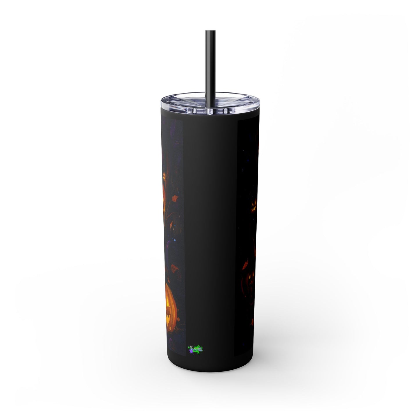 Skinny Tumbler with Straw, 20oz - Ghostly Grins in the Pumpkin Patch - Halloween 2024 - Epicdsgn