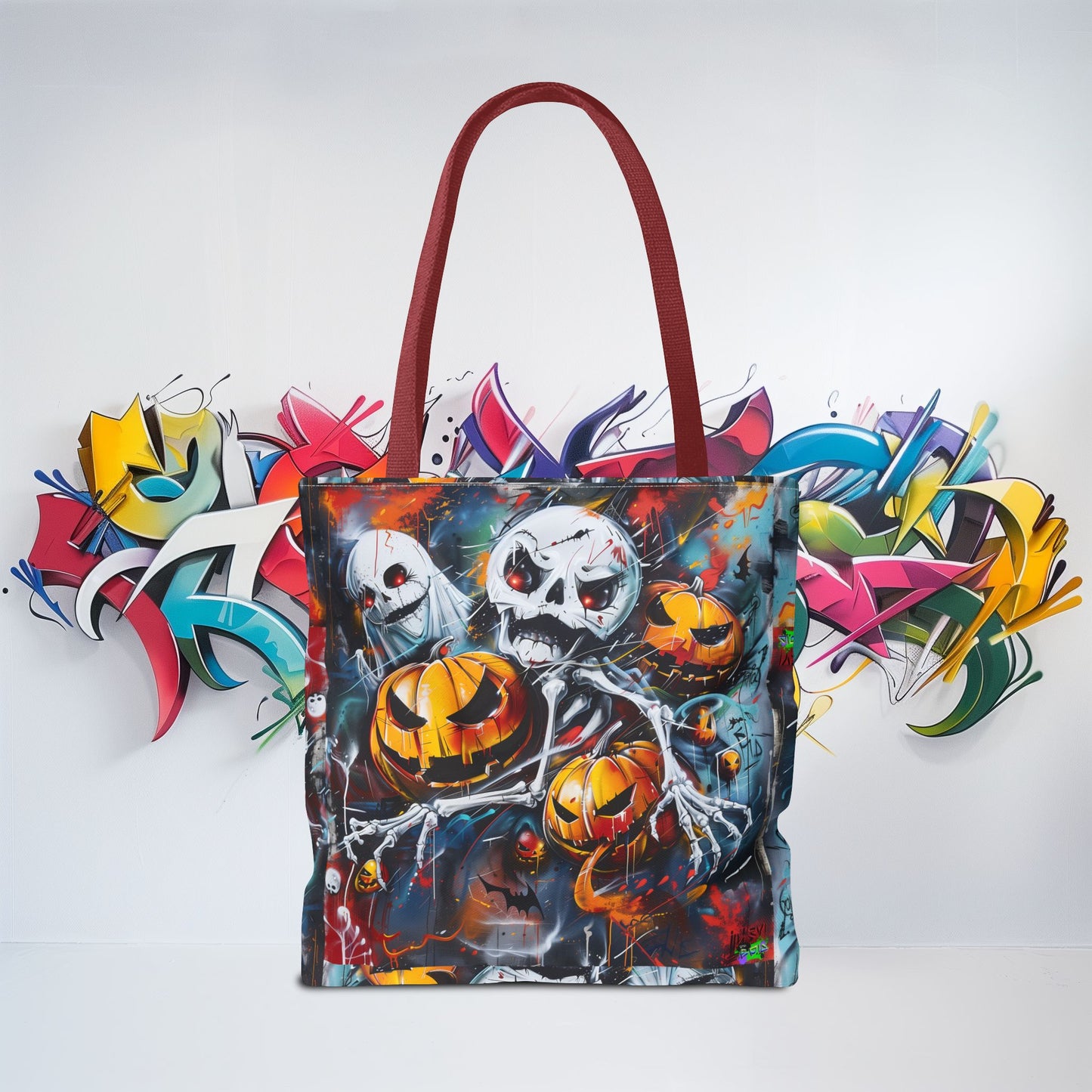 Tote Bag (AOP) - Bones and Pumpkin - Halloween 2024 - Epicdsgn