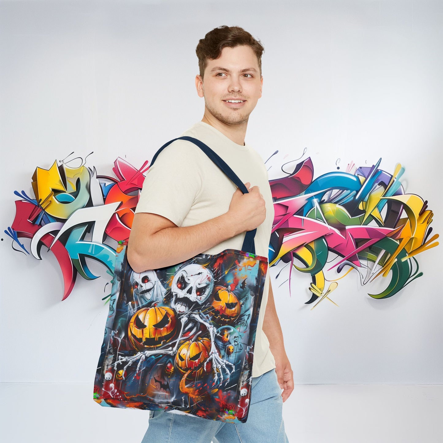 Tote Bag (AOP) - Bones and Pumpkin - Halloween 2024 - Epicdsgn