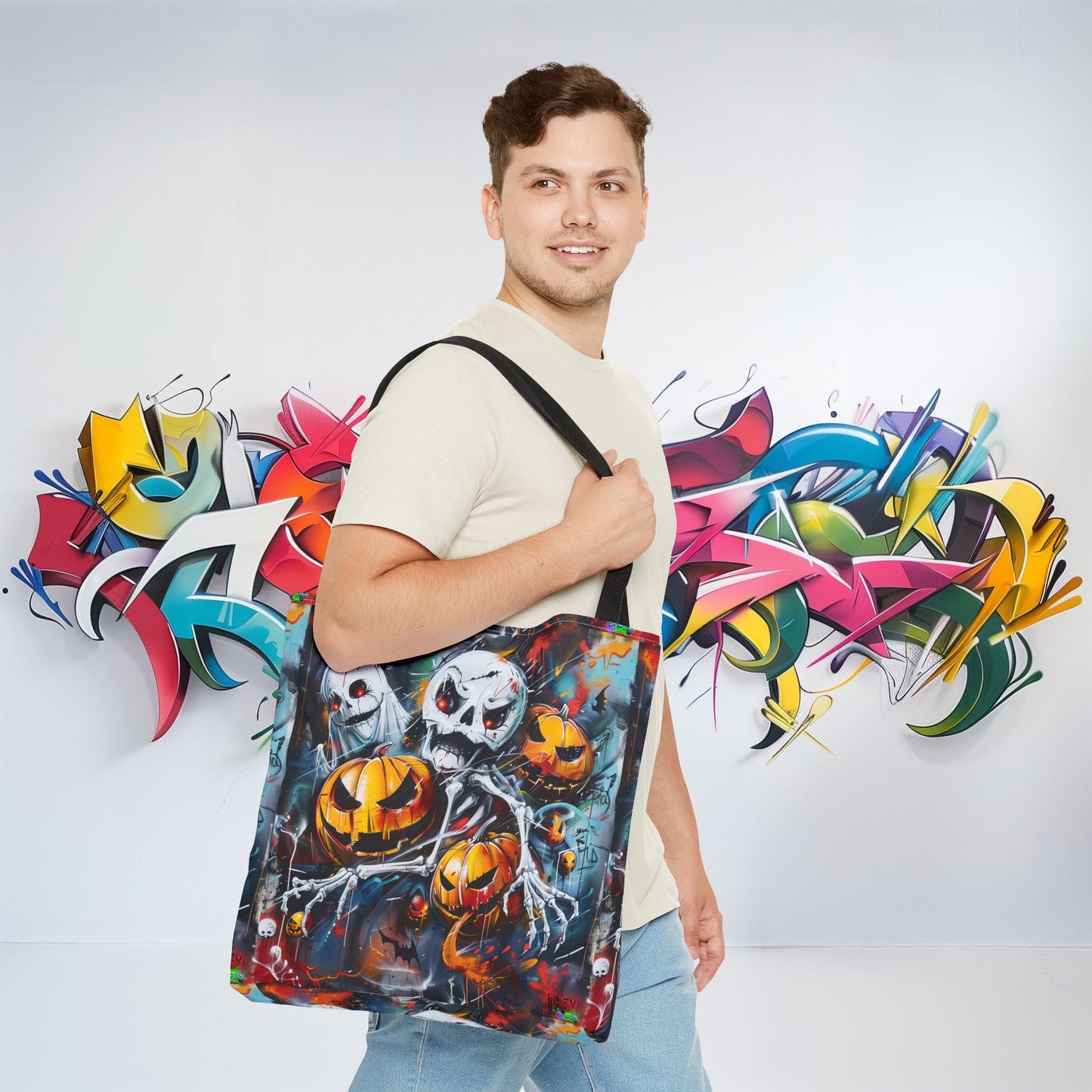 Tote Bag (AOP) - Bones and Pumpkin - Halloween 2024 - Epicdsgn