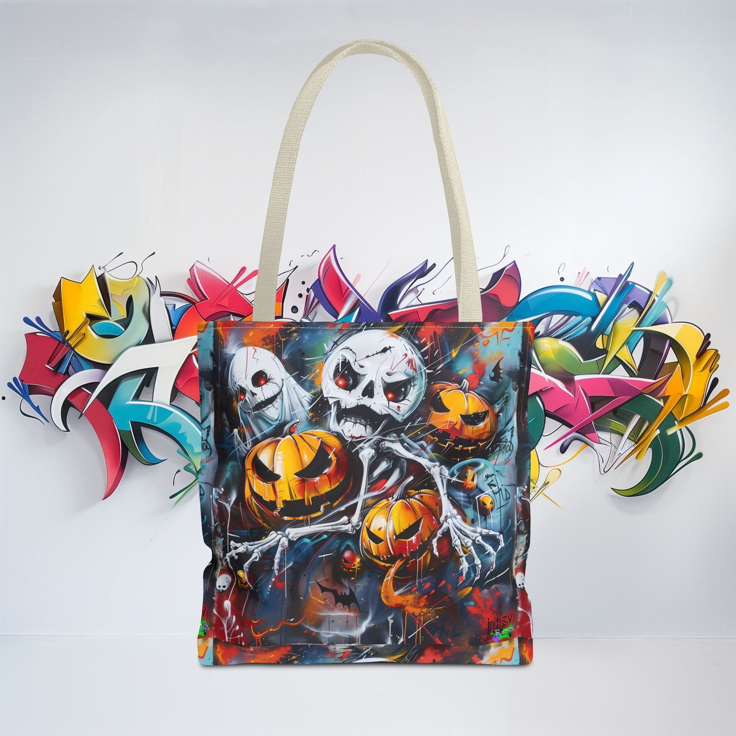 Tote Bag (AOP) - Bones and Pumpkin - Halloween 2024 - Epicdsgn