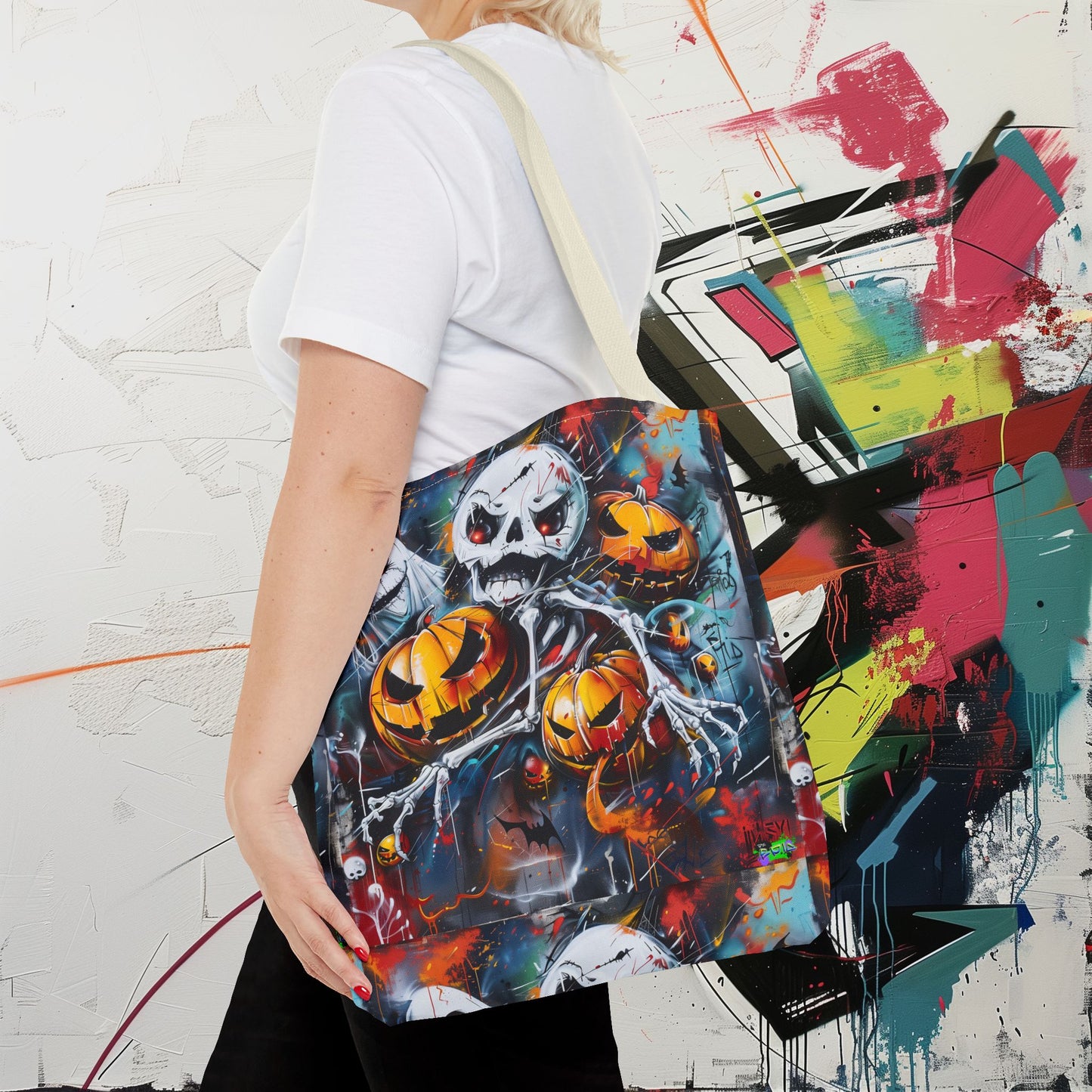 Tote Bag (AOP) - Bones and Pumpkin - Halloween 2024 - Epicdsgn