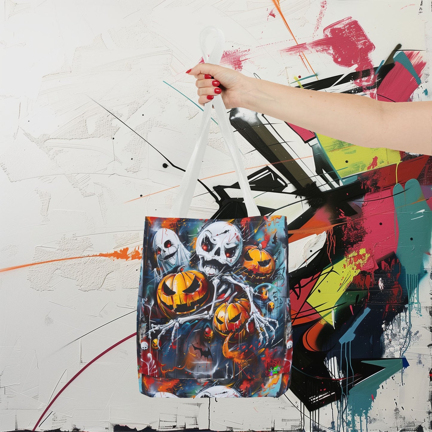 Tote Bag (AOP) - Bones and Pumpkin - Halloween 2024 - Epicdsgn