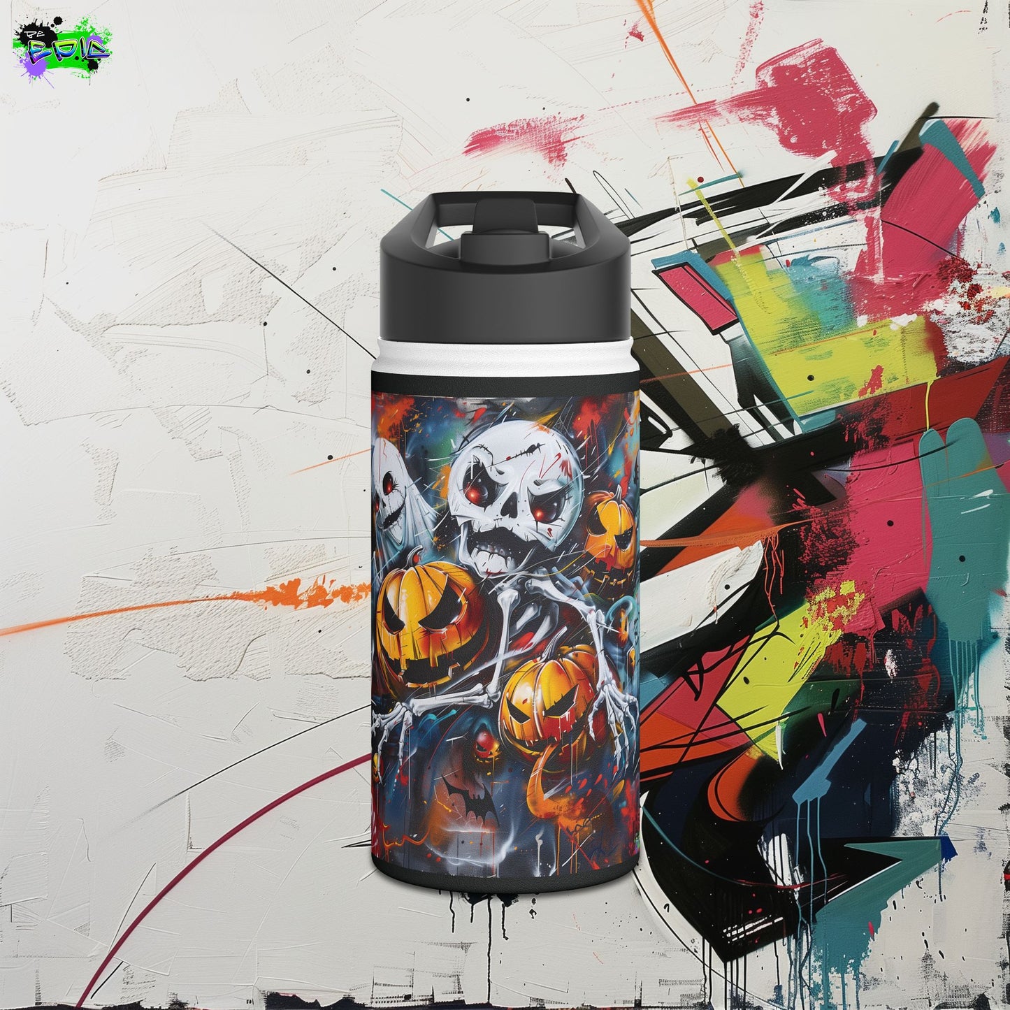 Stainless Steel Water Bottle, Standard Lid - Bones and Pumpkin - Halloween 2024 - Epicdsgn