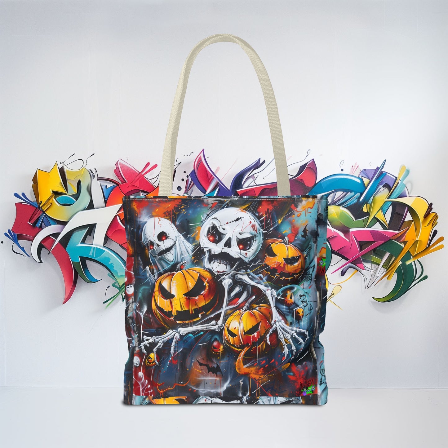 Tote Bag (AOP) - Bones and Pumpkin - Halloween 2024 - Epicdsgn