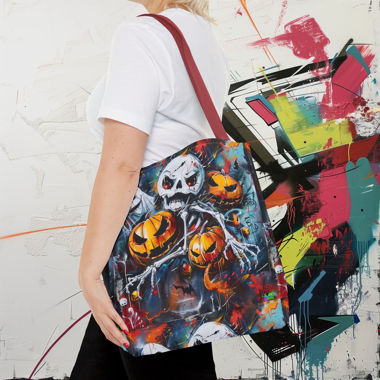 Tote Bag (AOP) - Bones and Pumpkin - Halloween 2024 - Epicdsgn