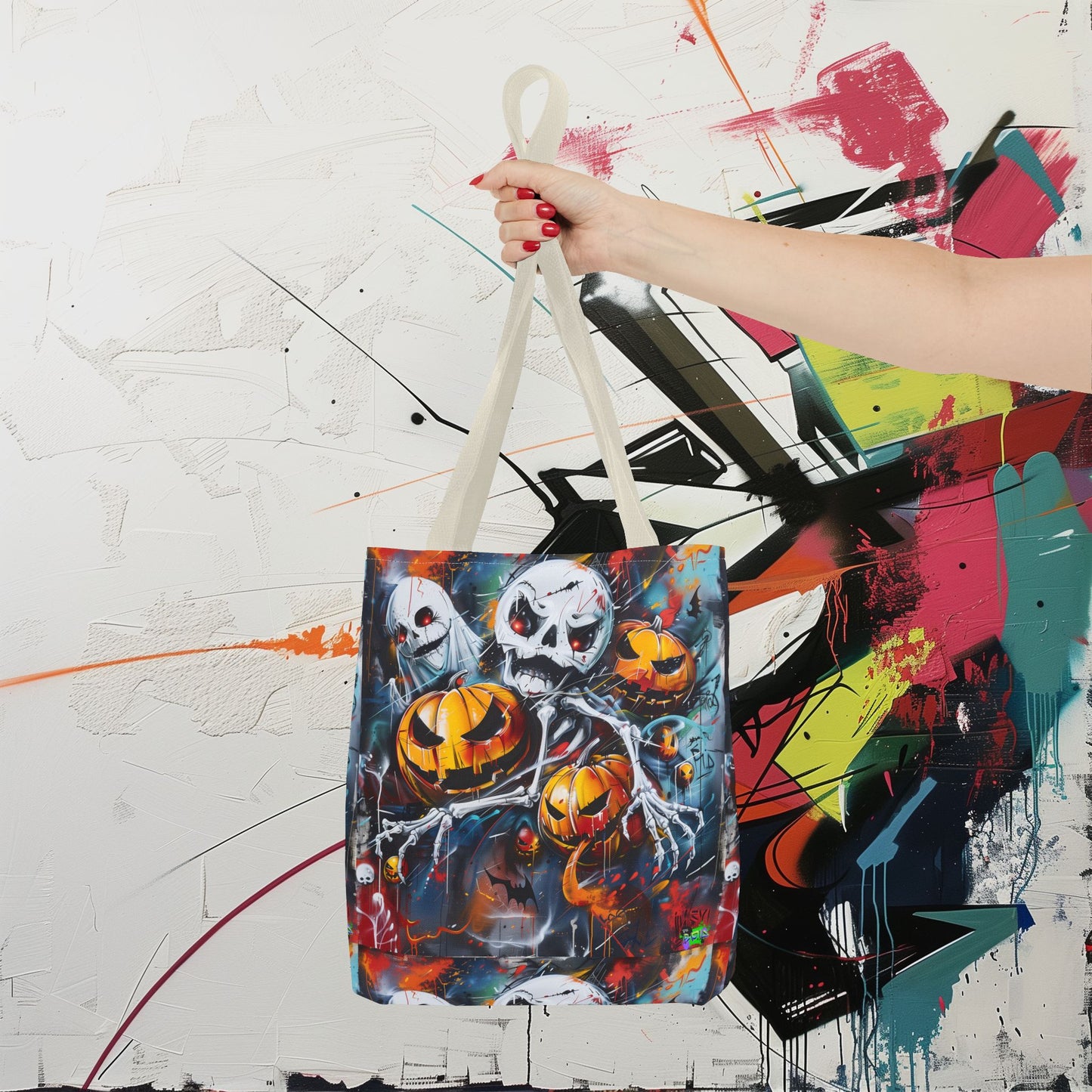 Tote Bag (AOP) - Bones and Pumpkin - Halloween 2024 - Epicdsgn