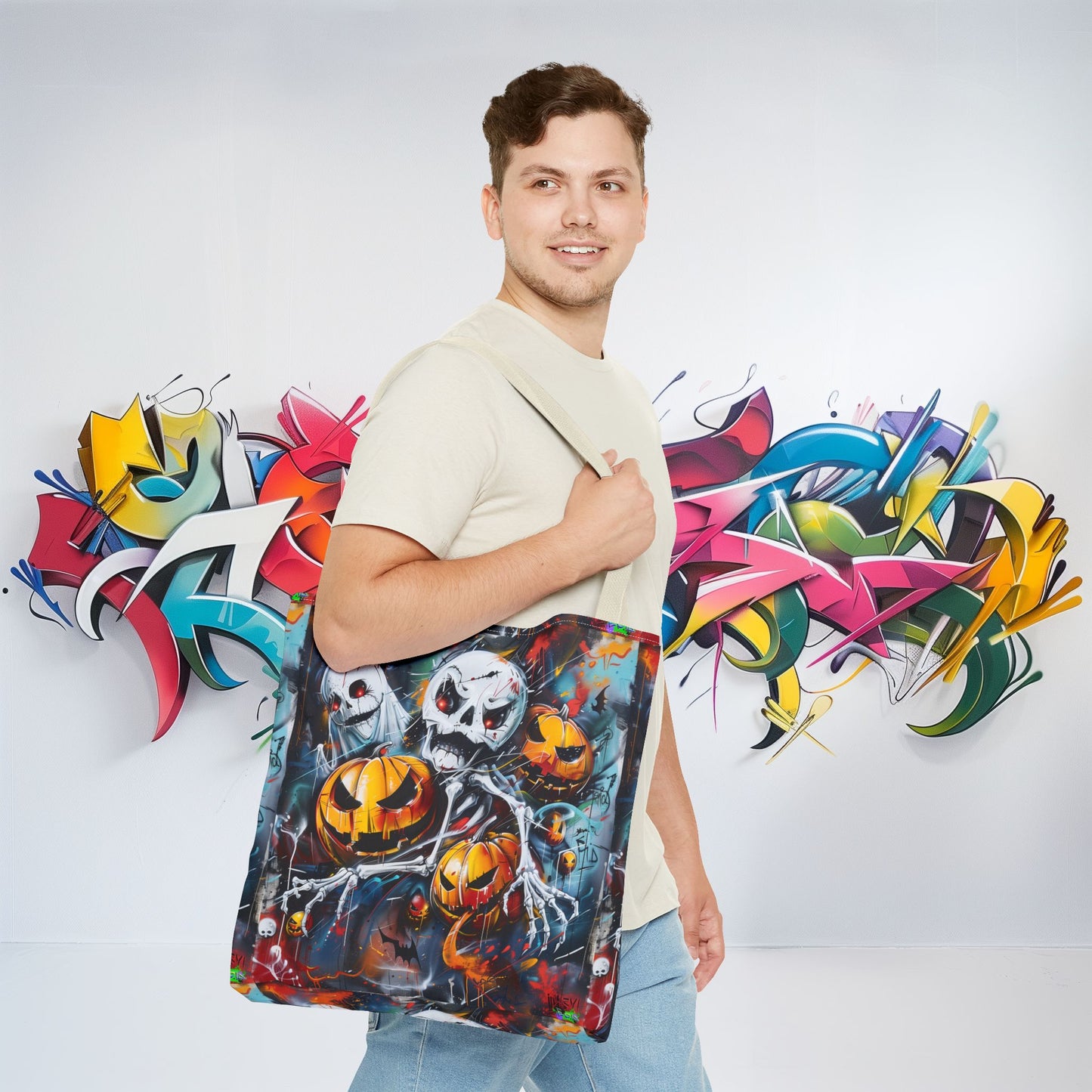 Tote Bag (AOP) - Bones and Pumpkin - Halloween 2024 - Epicdsgn
