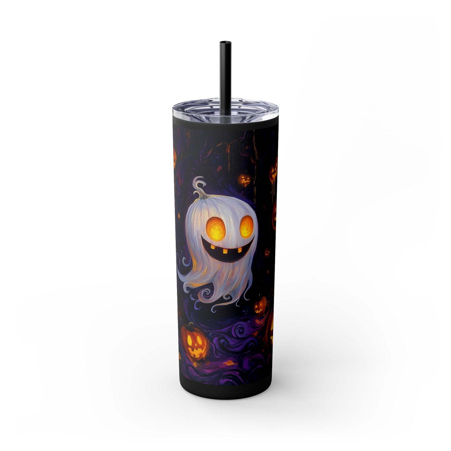 Skinny Tumbler with Straw, 20oz - Ghostly Grins in the Pumpkin Patch - Halloween 2024 - Epicdsgn