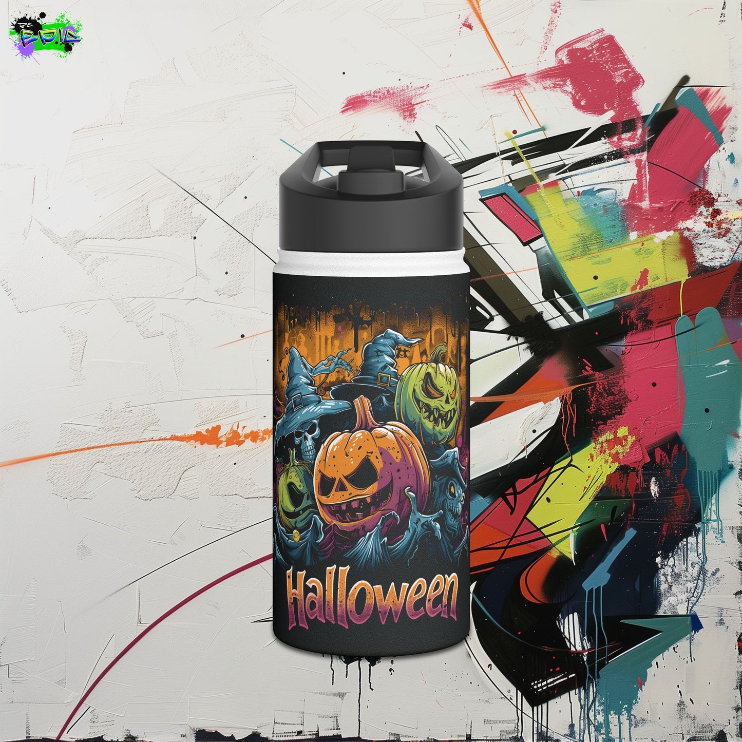 Stainless Steel Water Bottle, Standard Lid - Scary Pumpkin