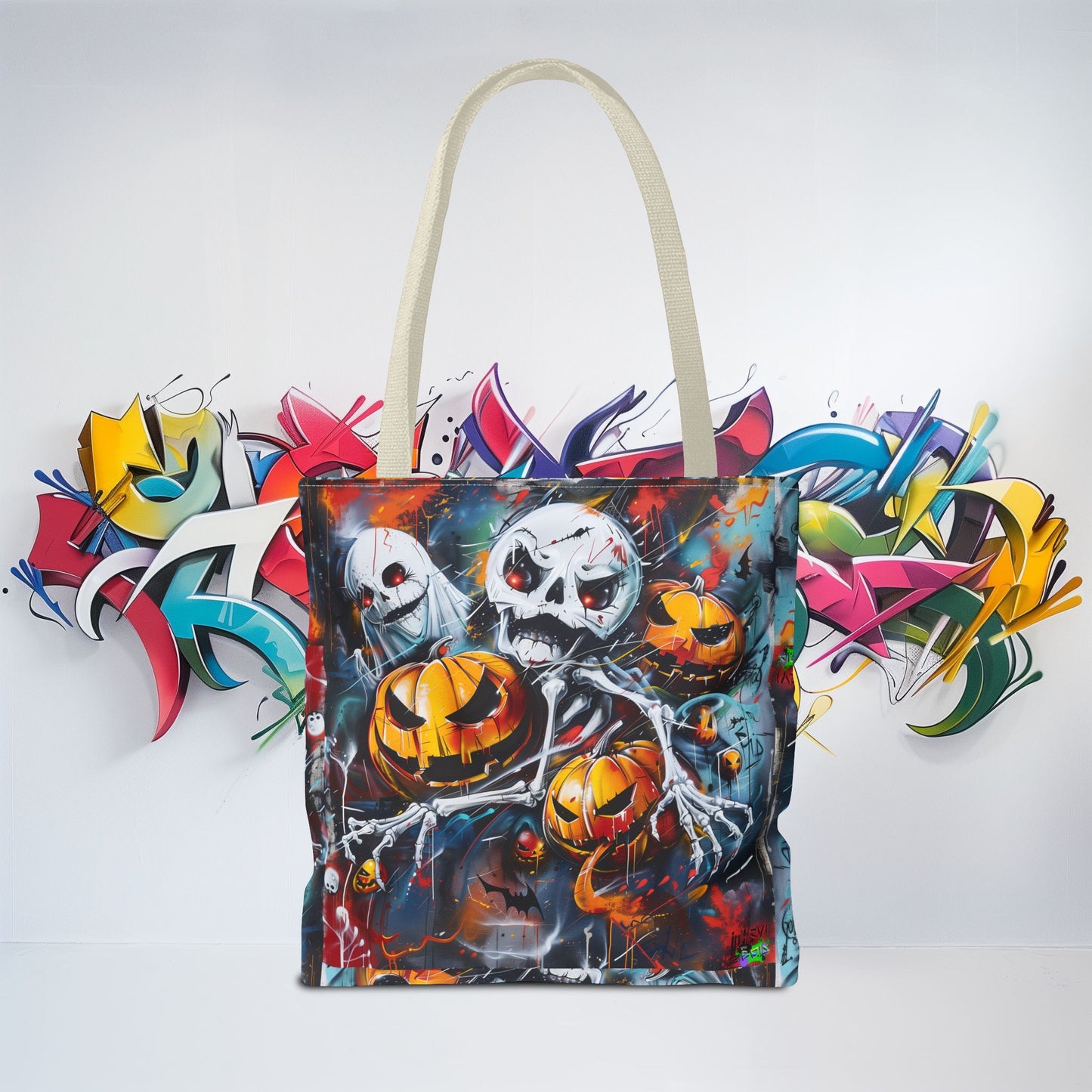 Tote Bag (AOP) - Bones and Pumpkin - Halloween 2024 - Epicdsgn