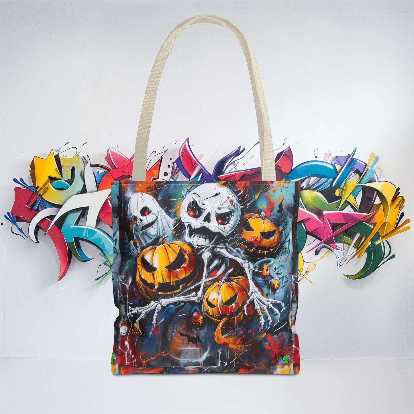 Tote Bag (AOP) - Bones and Pumpkin - Halloween 2024 - Epicdsgn