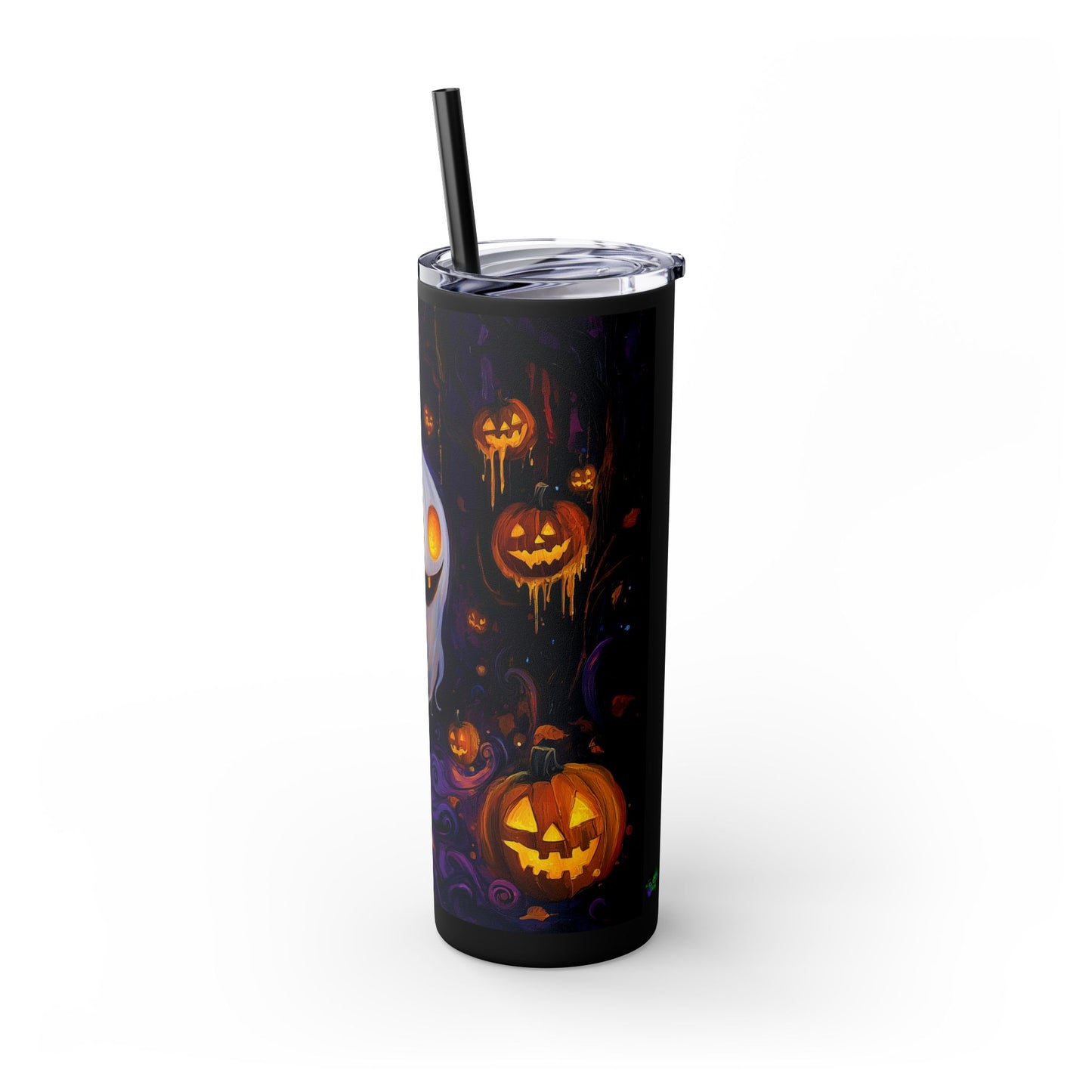 Skinny Tumbler with Straw, 20oz - Ghostly Grins in the Pumpkin Patch - Halloween 2024 - Epicdsgn