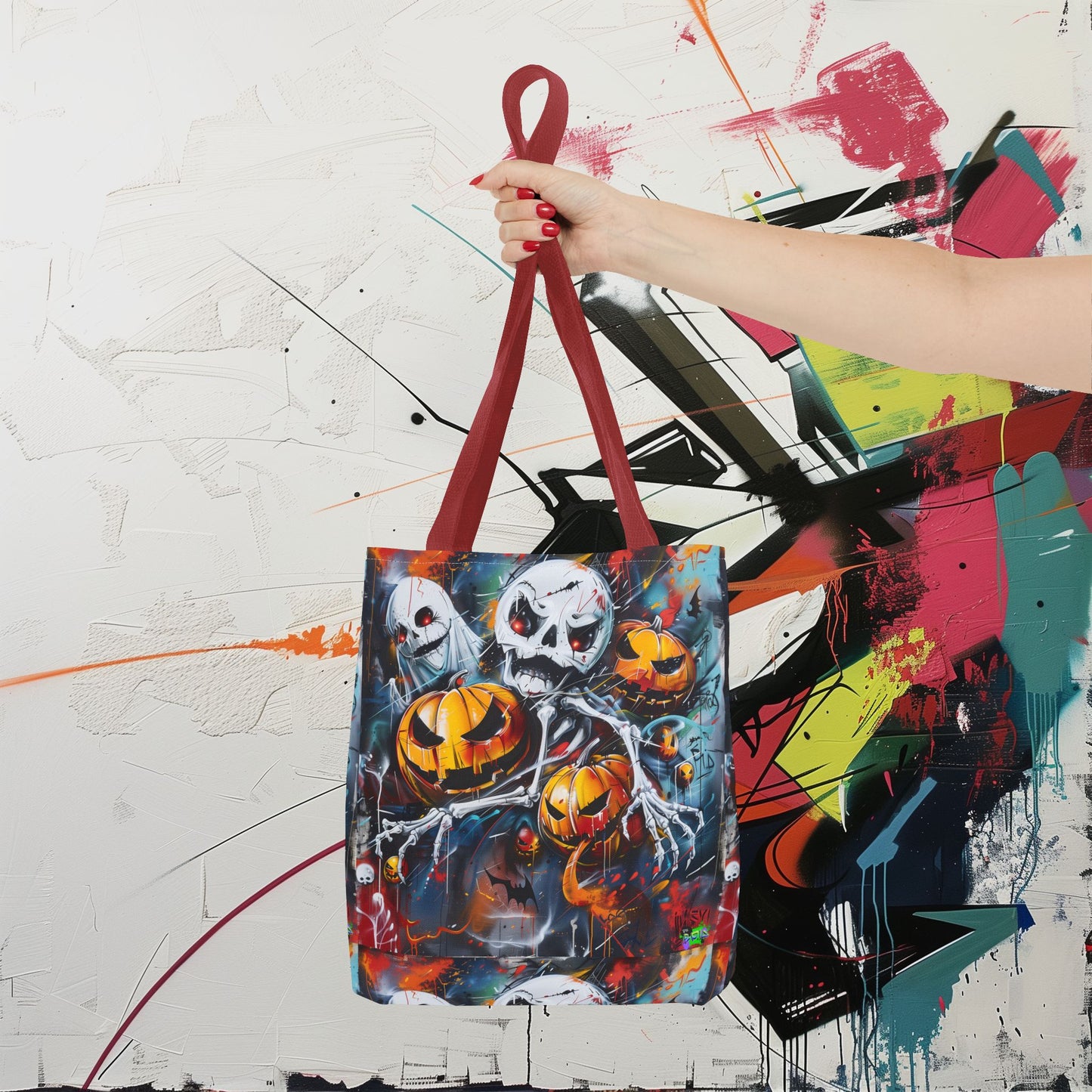 Tote Bag (AOP) - Bones and Pumpkin - Halloween 2024 - Epicdsgn