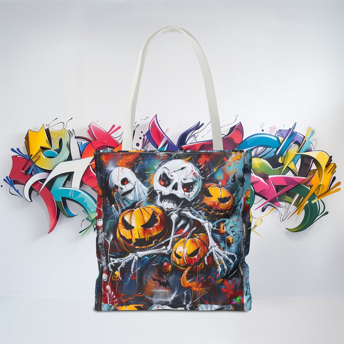Tote Bag (AOP) - Bones and Pumpkin - Halloween 2024 - Epicdsgn