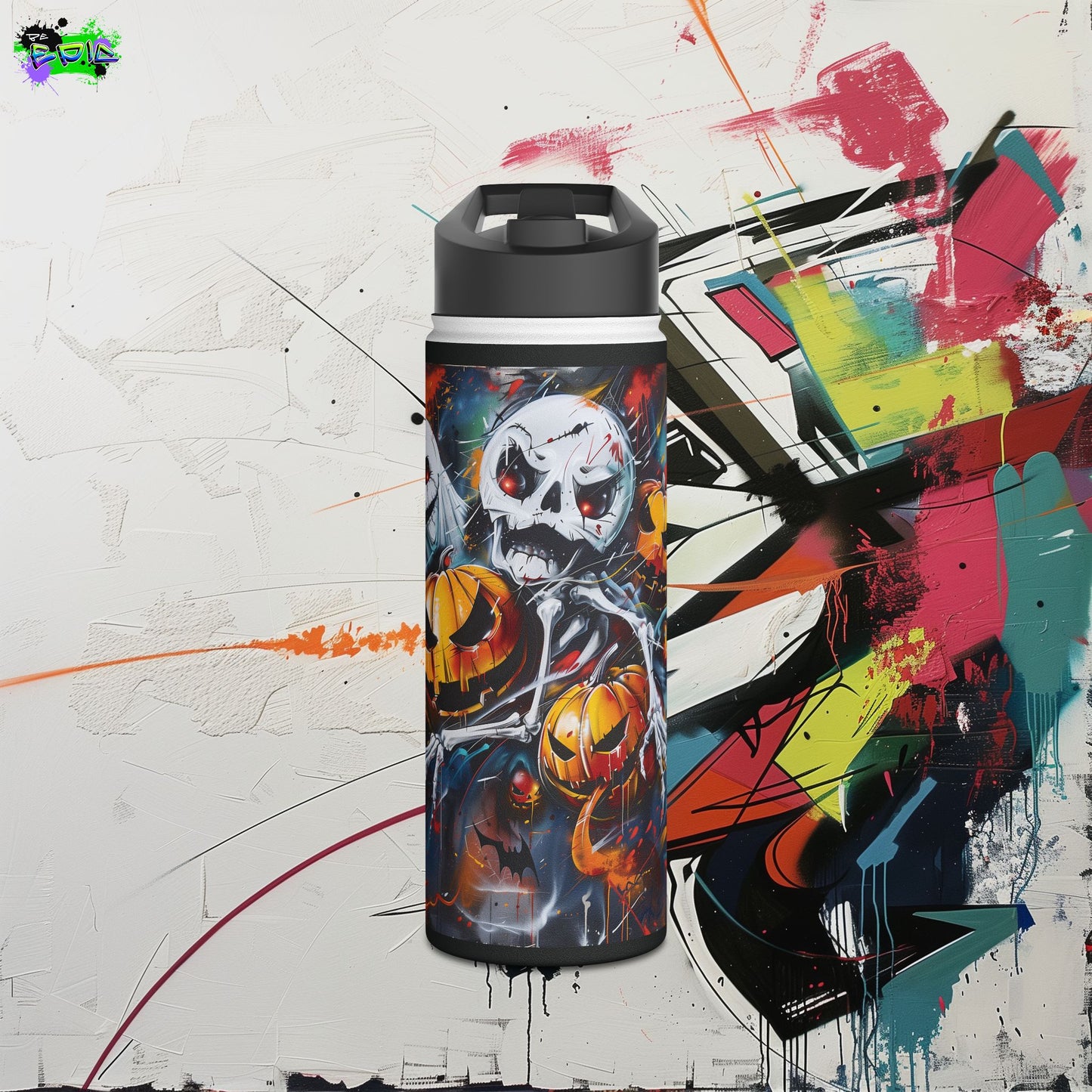 Stainless Steel Water Bottle, Standard Lid - Bones and Pumpkin - Halloween 2024 - Epicdsgn