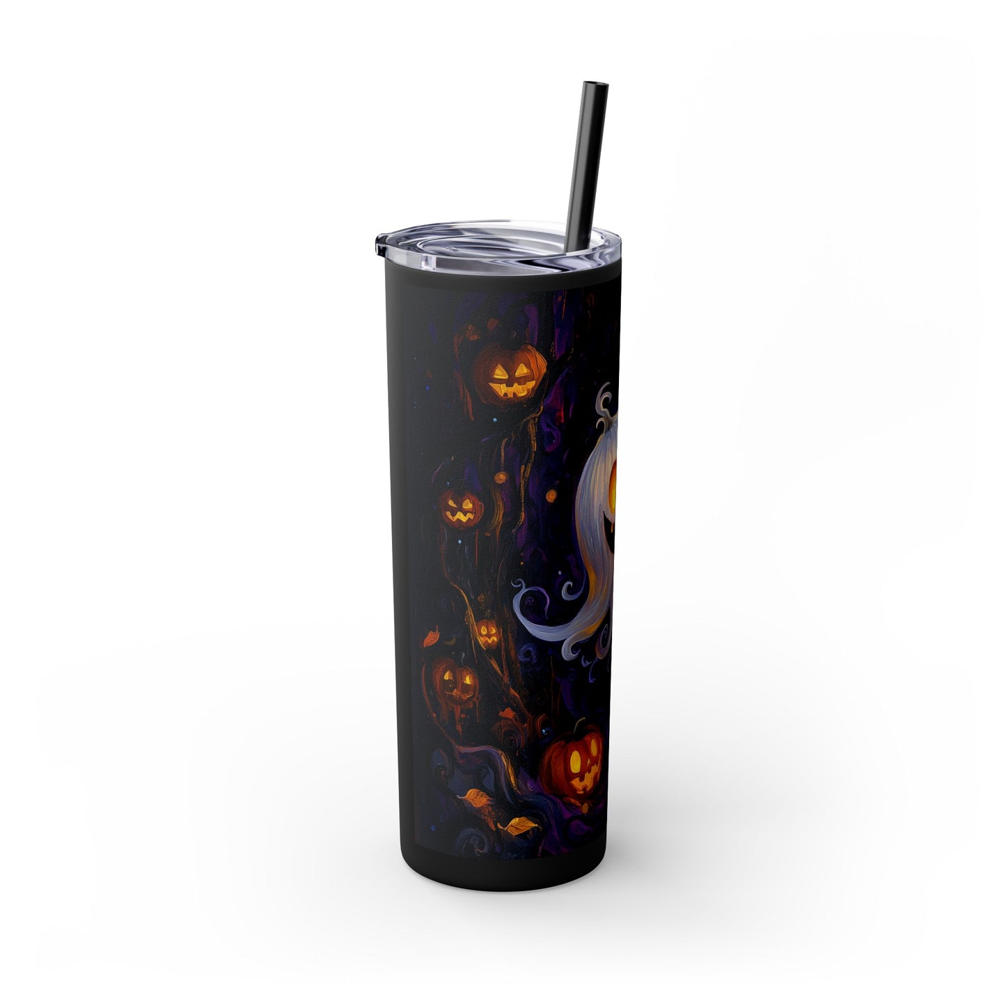 Skinny Tumbler with Straw, 20oz - Ghostly Grins in the Pumpkin Patch - Halloween 2024 - Epicdsgn