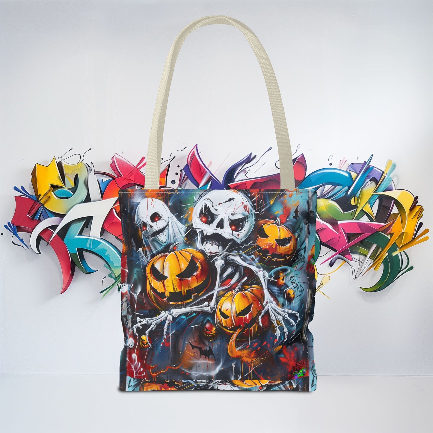 Tote Bag (AOP) - Bones and Pumpkin - Halloween 2024 - Epicdsgn