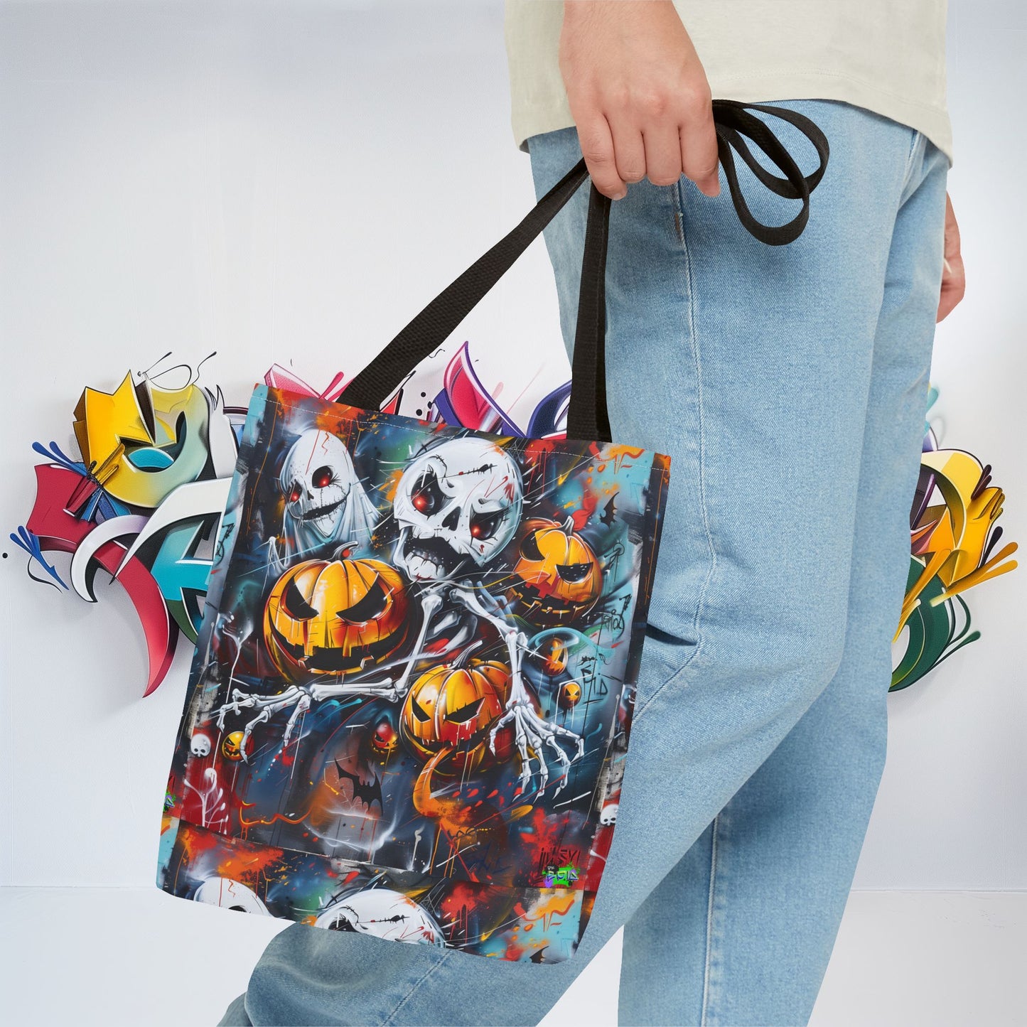 Tote Bag (AOP) - Bones and Pumpkin - Halloween 2024 - Epicdsgn