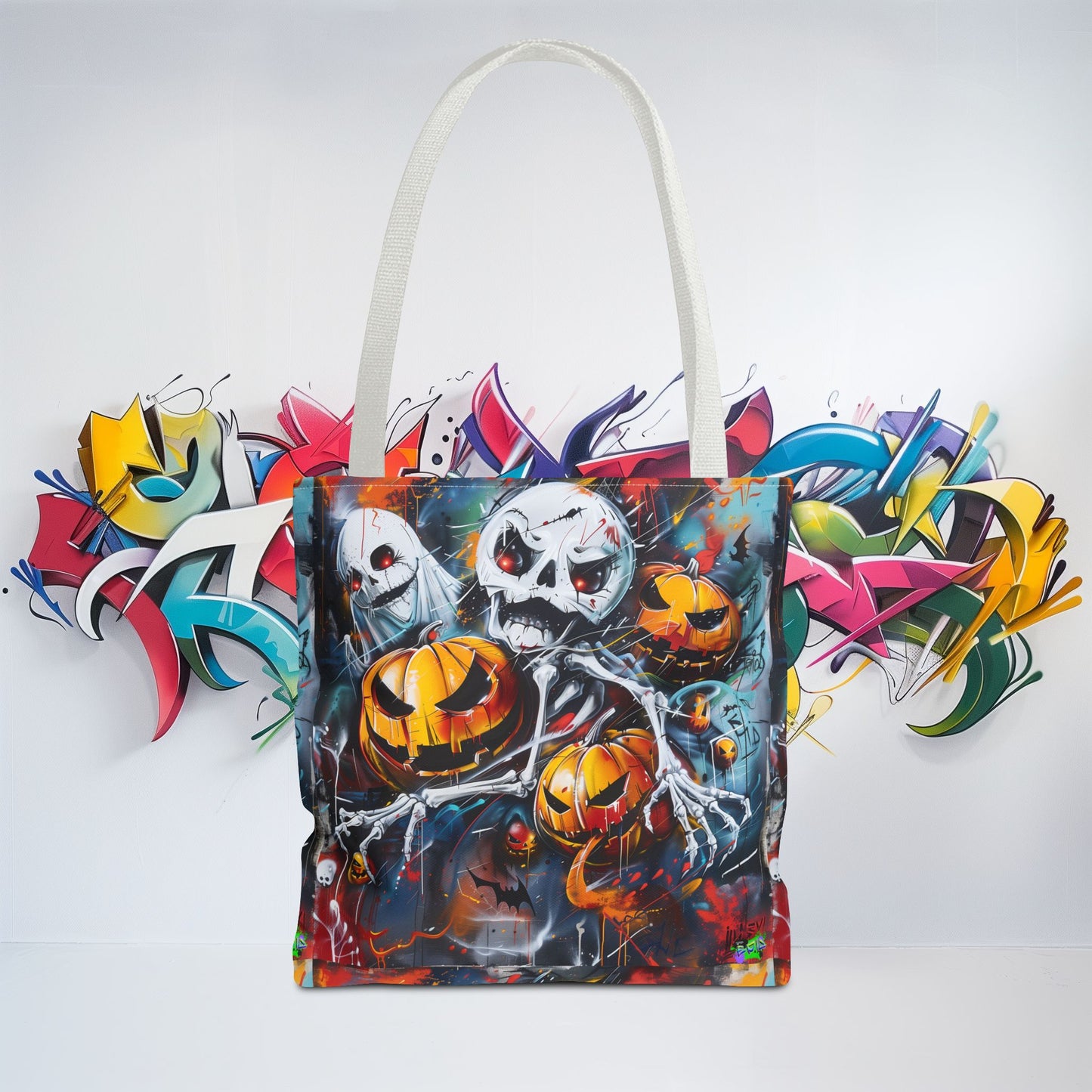 Tote Bag (AOP) - Bones and Pumpkin - Halloween 2024 - Epicdsgn