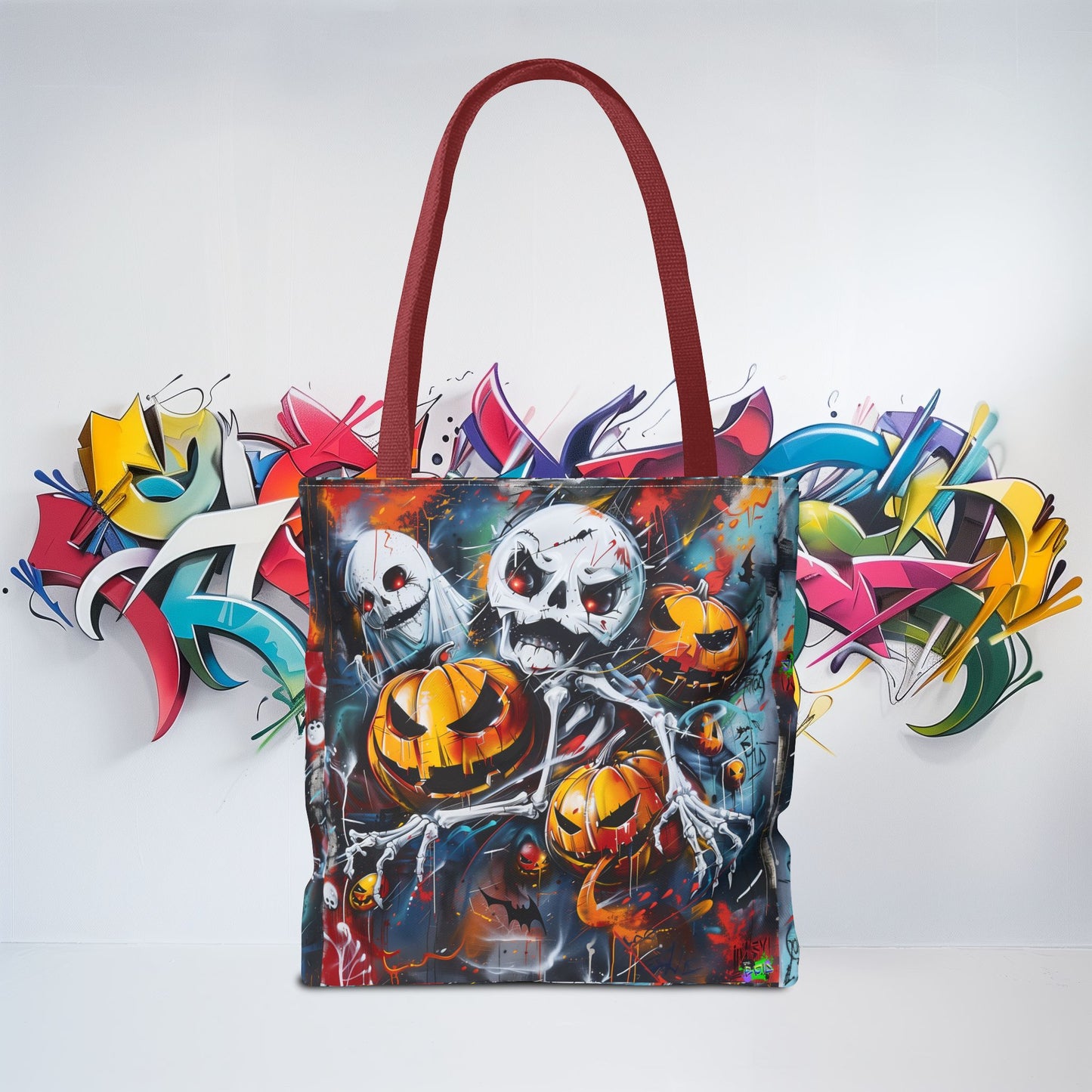 Tote Bag (AOP) - Bones and Pumpkin - Halloween 2024 - Epicdsgn