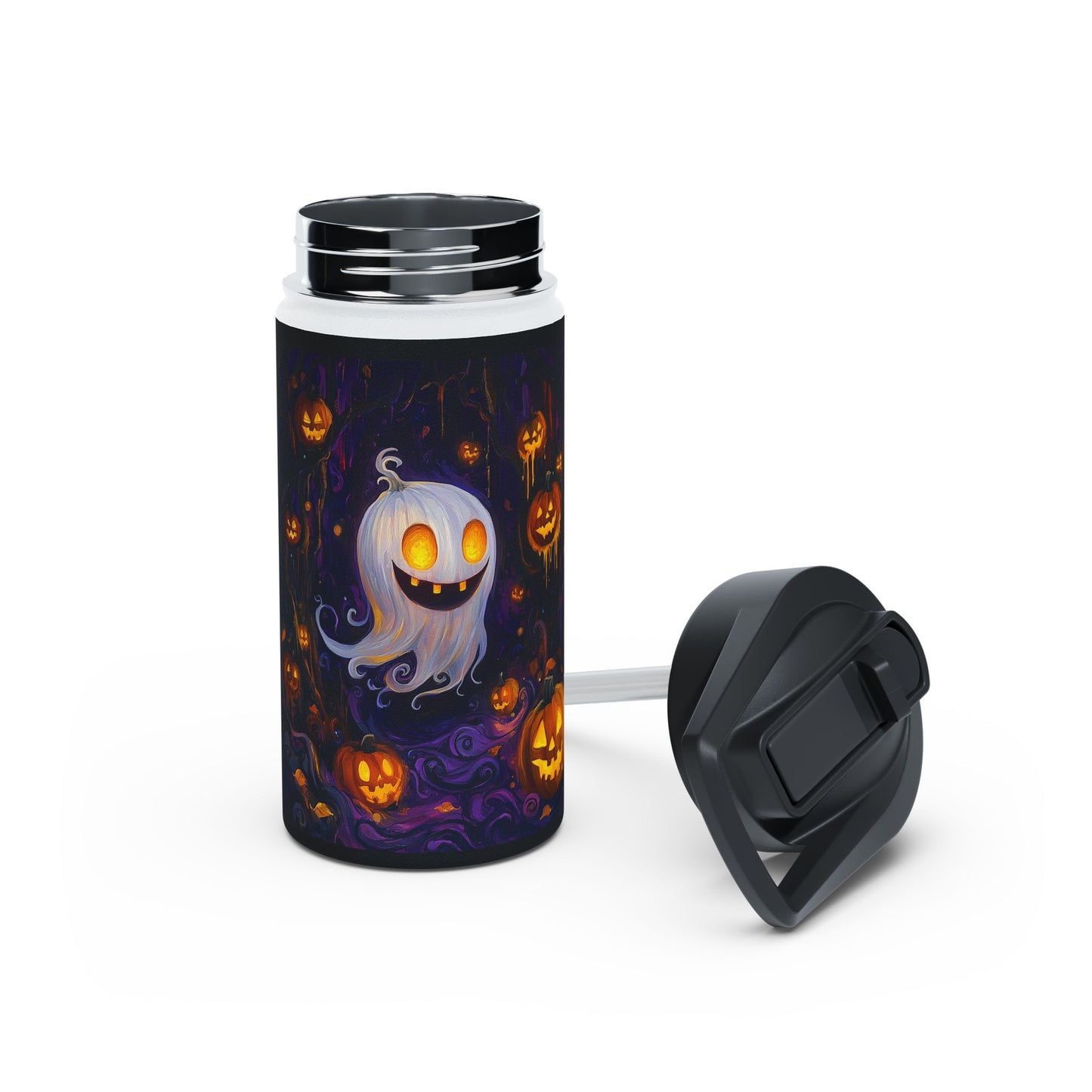 Stainless Steel Water Bottle, Standard Lid - Ghostly Grins in the Pumpkin Patch - Halloween 2024 - Epicdsgn