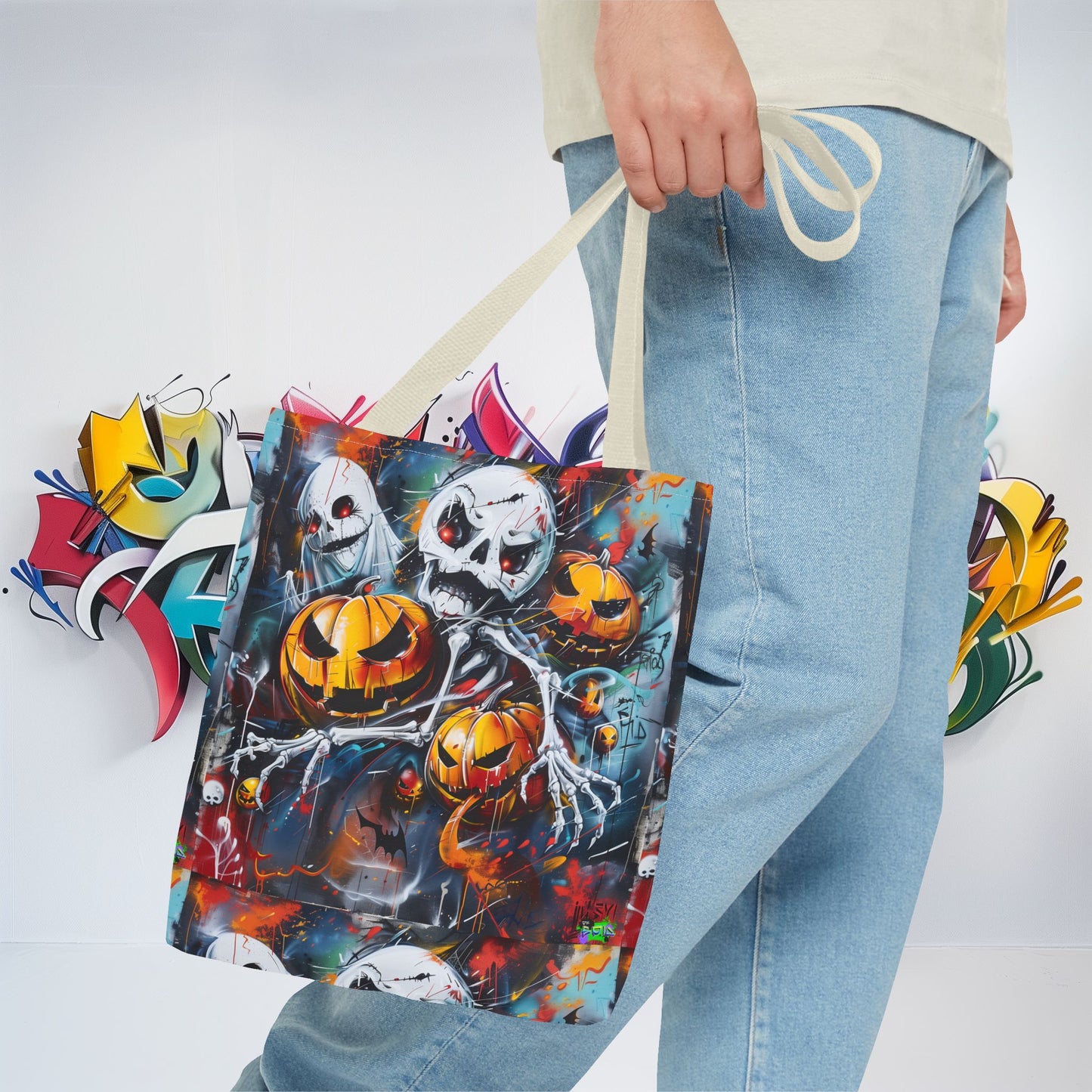 Tote Bag (AOP) - Bones and Pumpkin - Halloween 2024 - Epicdsgn