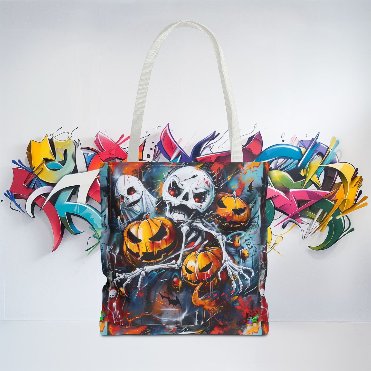 Tote Bag (AOP) - Bones and Pumpkin - Halloween 2024 - Epicdsgn