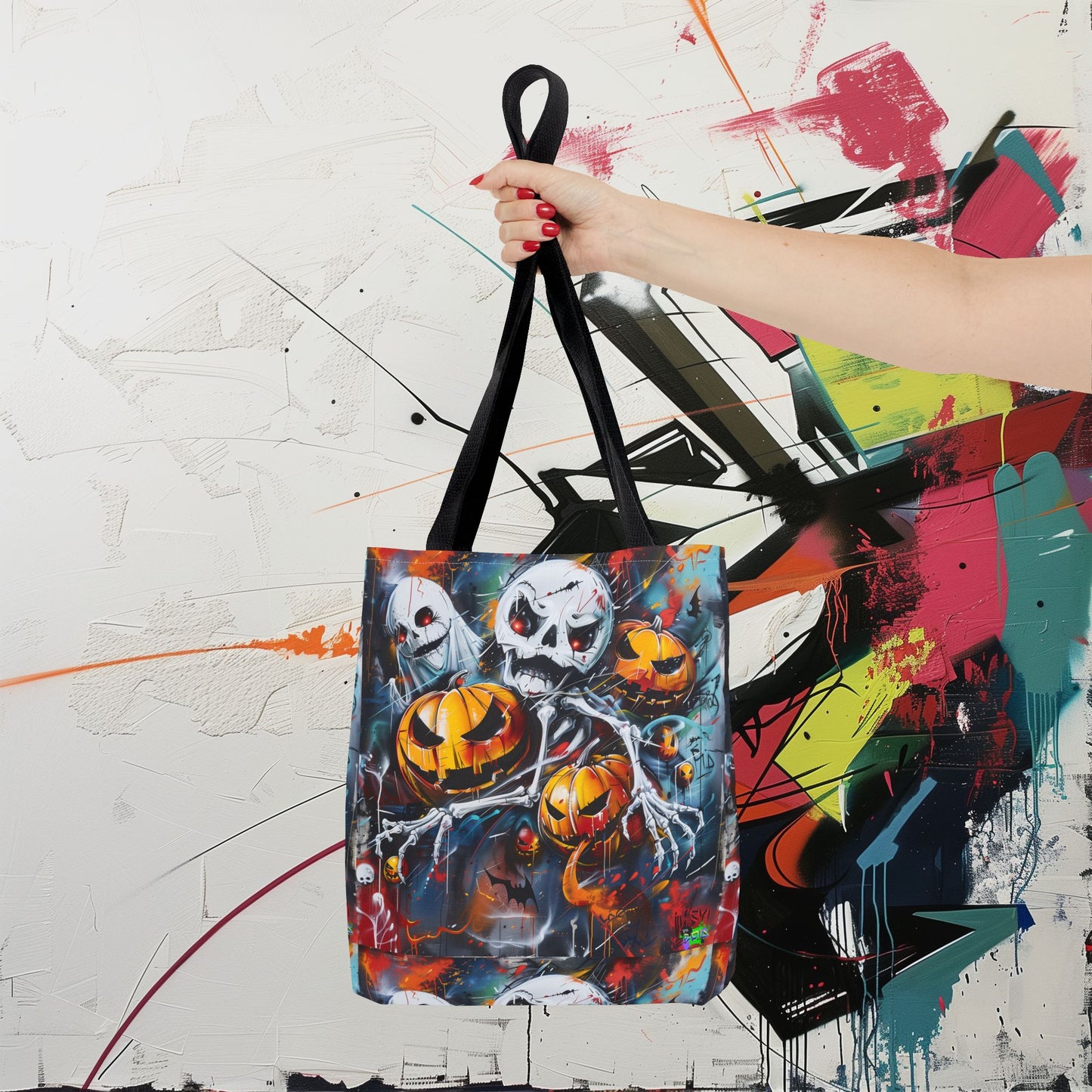 Tote Bag (AOP) - Bones and Pumpkin - Halloween 2024 - Epicdsgn