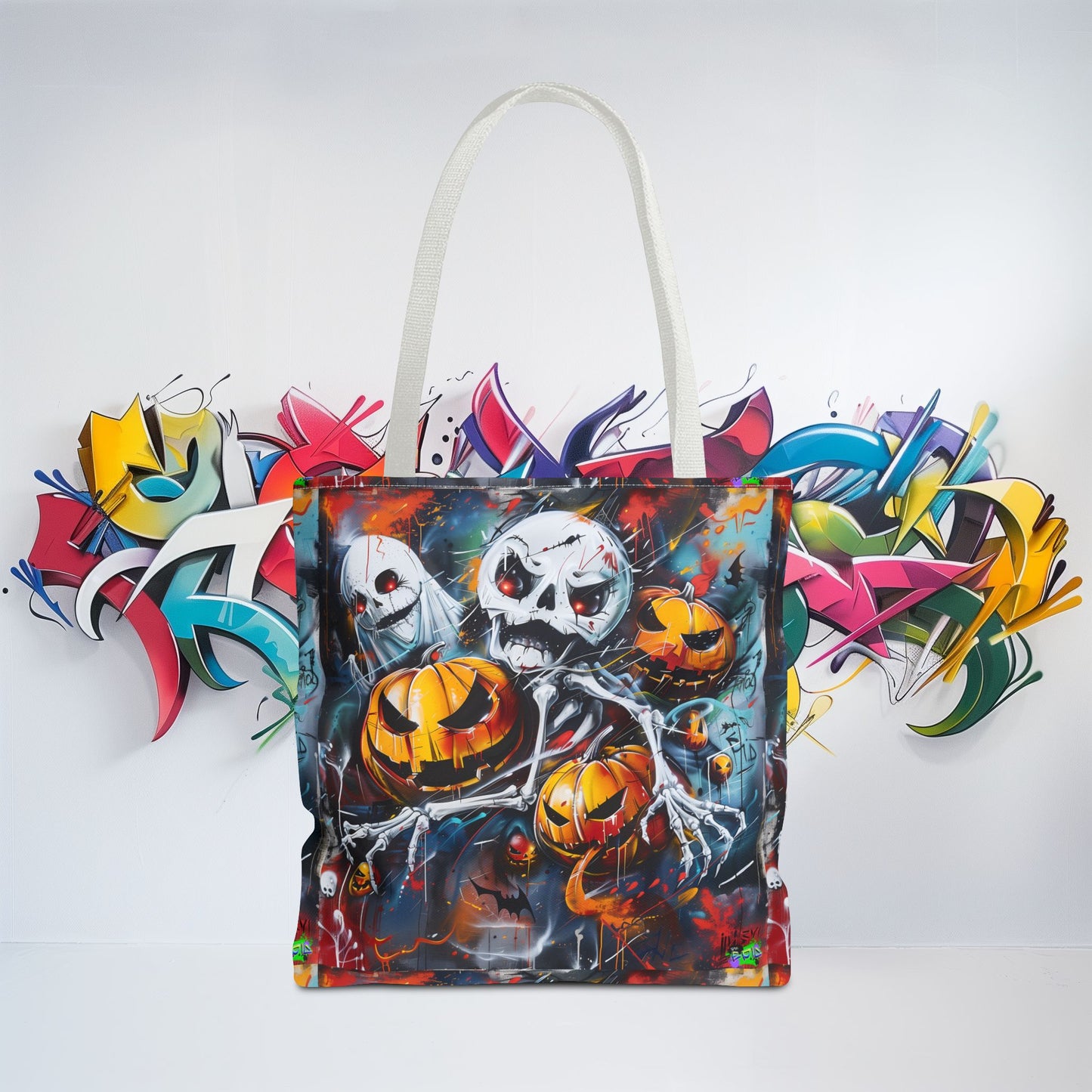 Tote Bag (AOP) - Bones and Pumpkin - Halloween 2024 - Epicdsgn