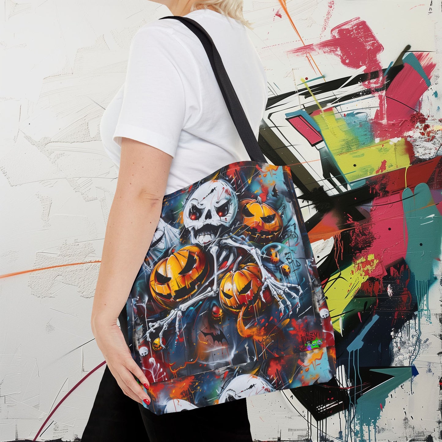 Tote Bag (AOP) - Bones and Pumpkin - Halloween 2024 - Epicdsgn