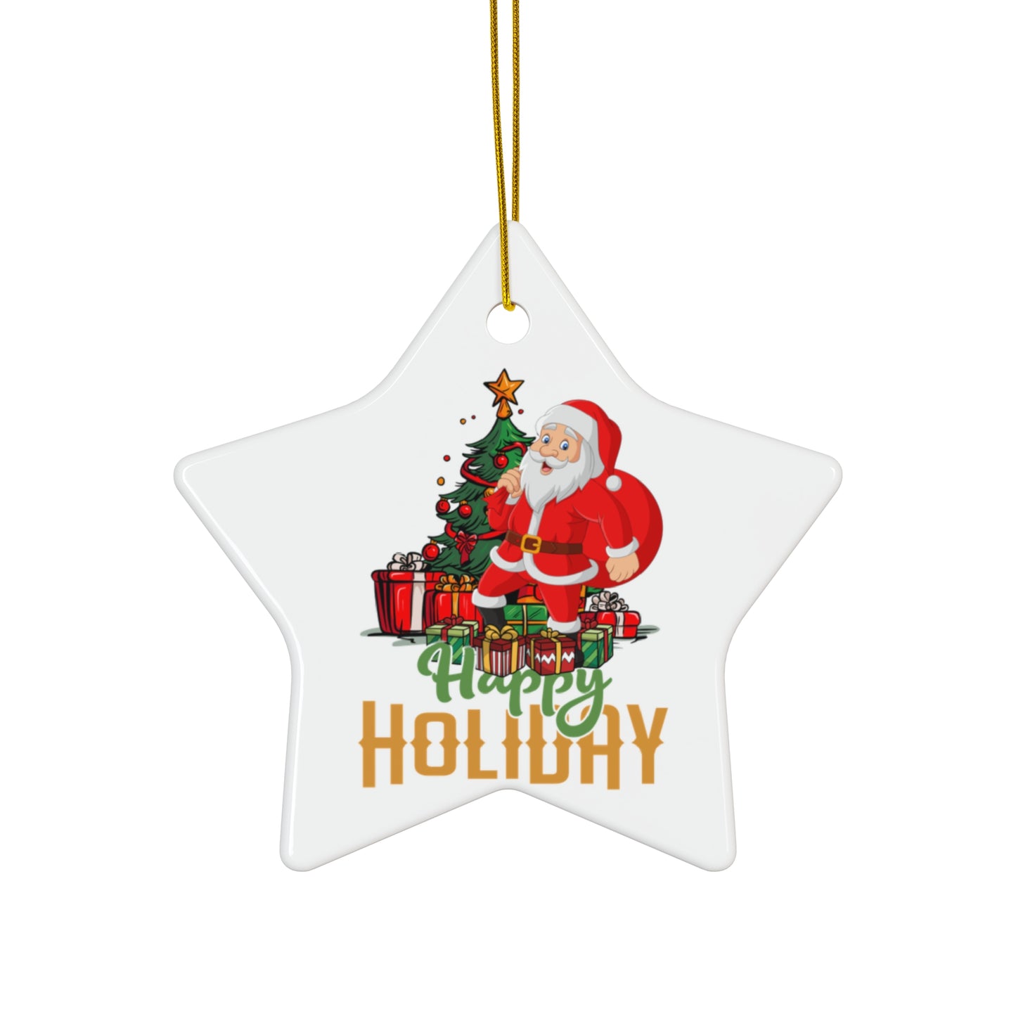 Happy Holiday Santa Ceramic Ornament, 4 Shapes - epicdsgn